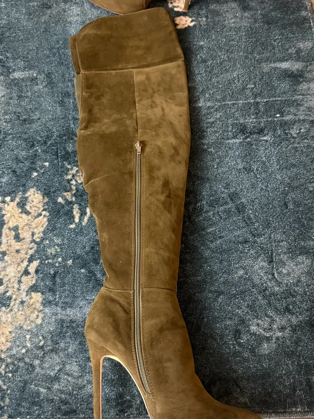 Women's Olive Green Over-the-Knee Suede High-Heel Boots